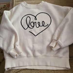 Zara White Sweatshirt with Black Heart Design Sz 8/9